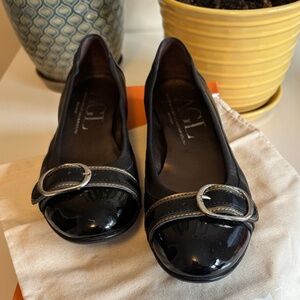 AGL Cap Toe Black Leather Ballet Flats, Size 7.5